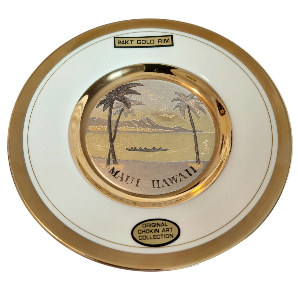Chokin Art Collection Gold & White Hawaii China Plate 6.5" Dynasty Gallery